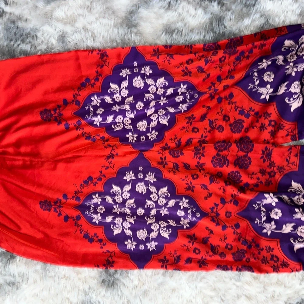 Rachel Zoe Vibrant Red and Purple Floral Flowy Wide leg Pants - NWT Large - Picture 4 of 5